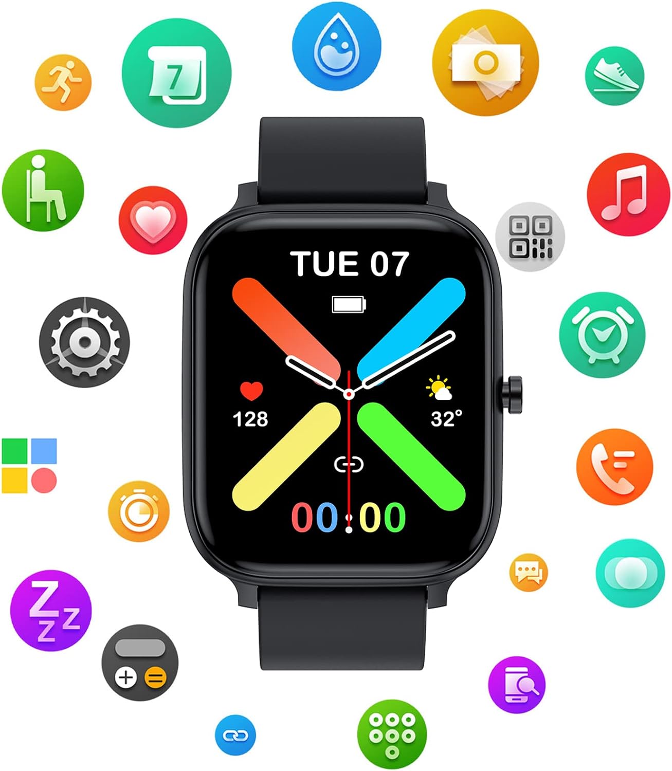 Smart Watch for Men Women Compatible with iPhone Samsung Android Phone 1.69 inch Full Touch Screen IP68 Waterproof Bluetooh Fitness Tracker Heart Rate/Sleep Monitor (Black) - Image 8