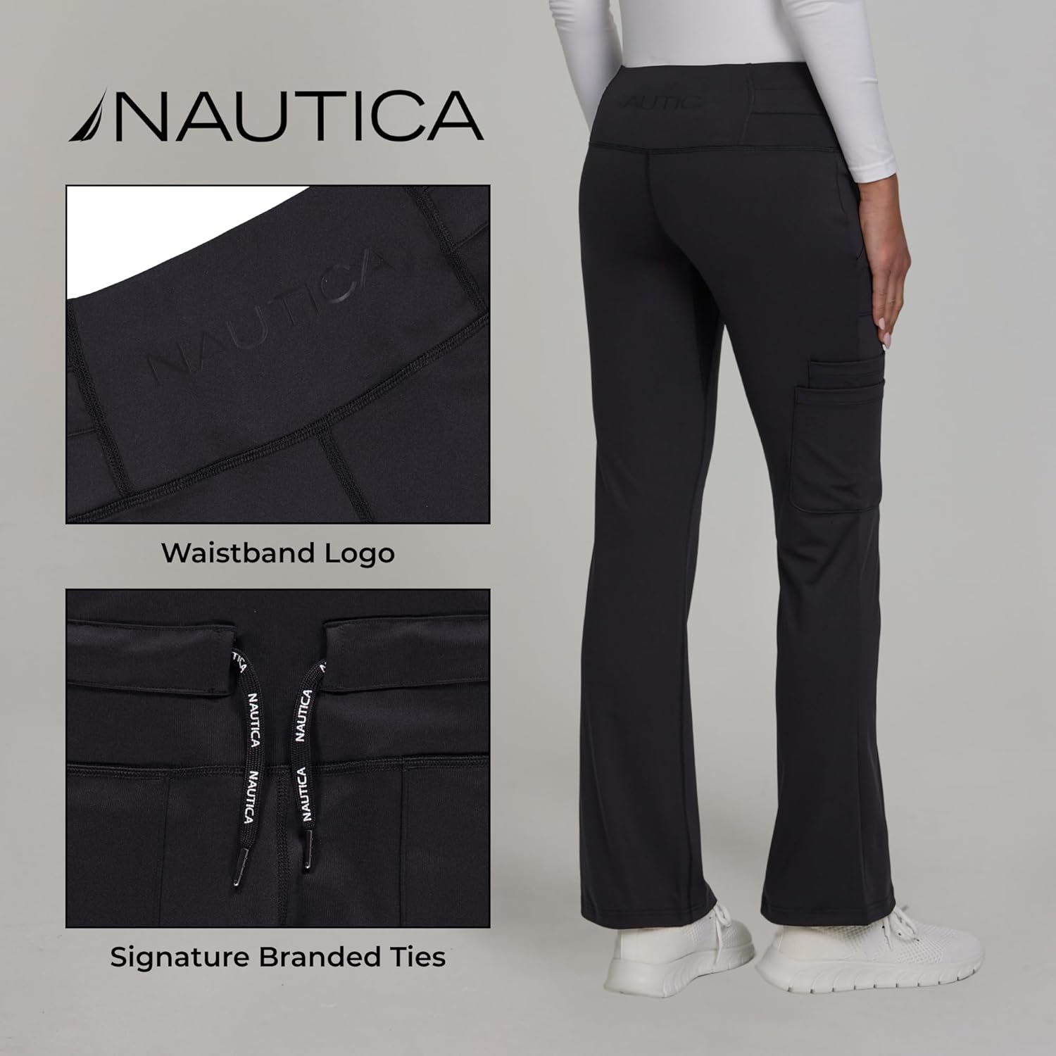Nautica Flare Open Bottom Yoga Scrub Pants for Women – Soft Stretch Wide Leg Scrub Bottoms for Women - Image 5
