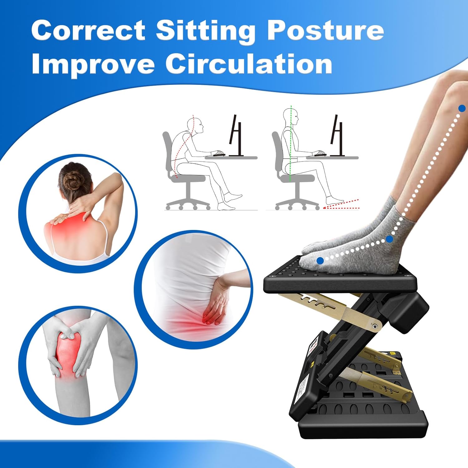 Foldable Foot Rest, Computer Foot Rest Under Desk, 12Modes Adjustable Ergonomic for Office, Loading Capacity 80 pounds, Removable EVA Cushion, All-Season(Black) - Image 3