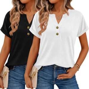 Women Tops Shorts Sleeve Shirts V Neck Henley Tops Spring Summer Trendy Casual Blouses Vacation Loose Tees Clothes 2026