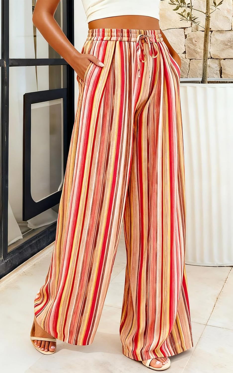 PRETTYGARDEN Womens Pants Elastic Waist Floral Lightweight Palazzo Pants for Women Casual Lounge Wide Leg Pants Woman - Image 4