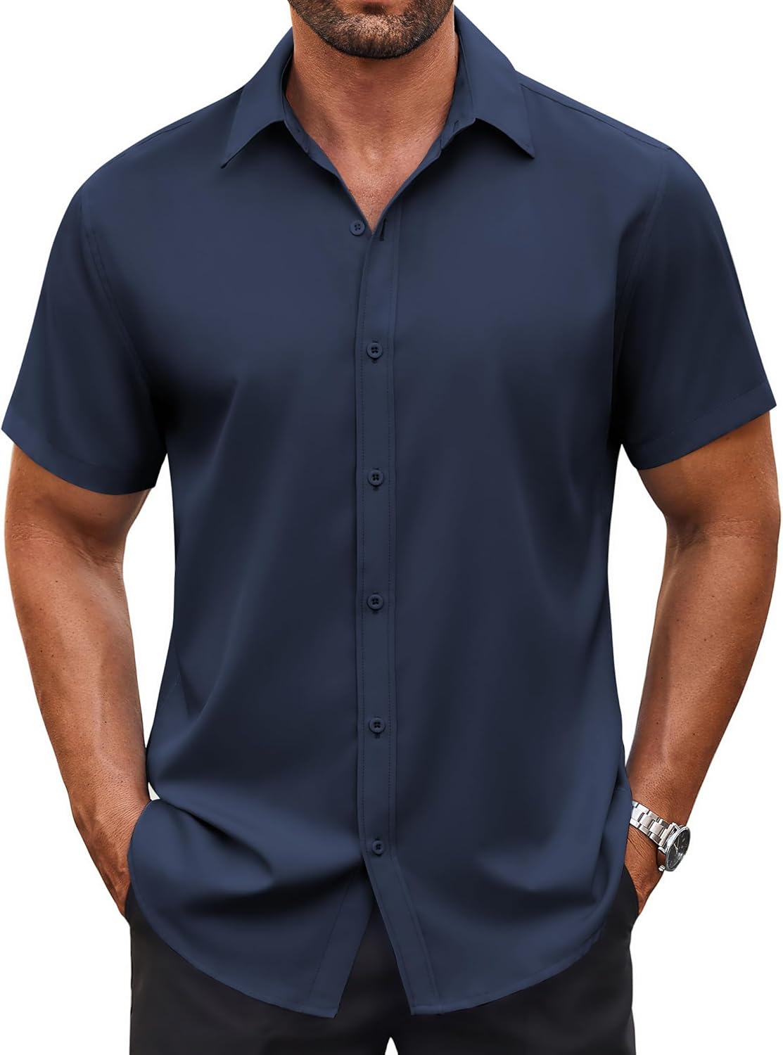 COOFANDY Men's Button Down Shirt Short Sleeve Dress Shirt Casual Beach Summer Wedding Shirt