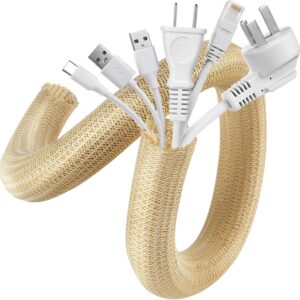 AGPTEK Cable Sleeve, 2 Pack 5ft – 1.2 Inch Cable Management, Desk Cord Cover Organizer Wire Hider for Office Computer TV Wire Loom Tubing, Pet Proof Cord Protector from Cat Dog Chewing, Wood Color