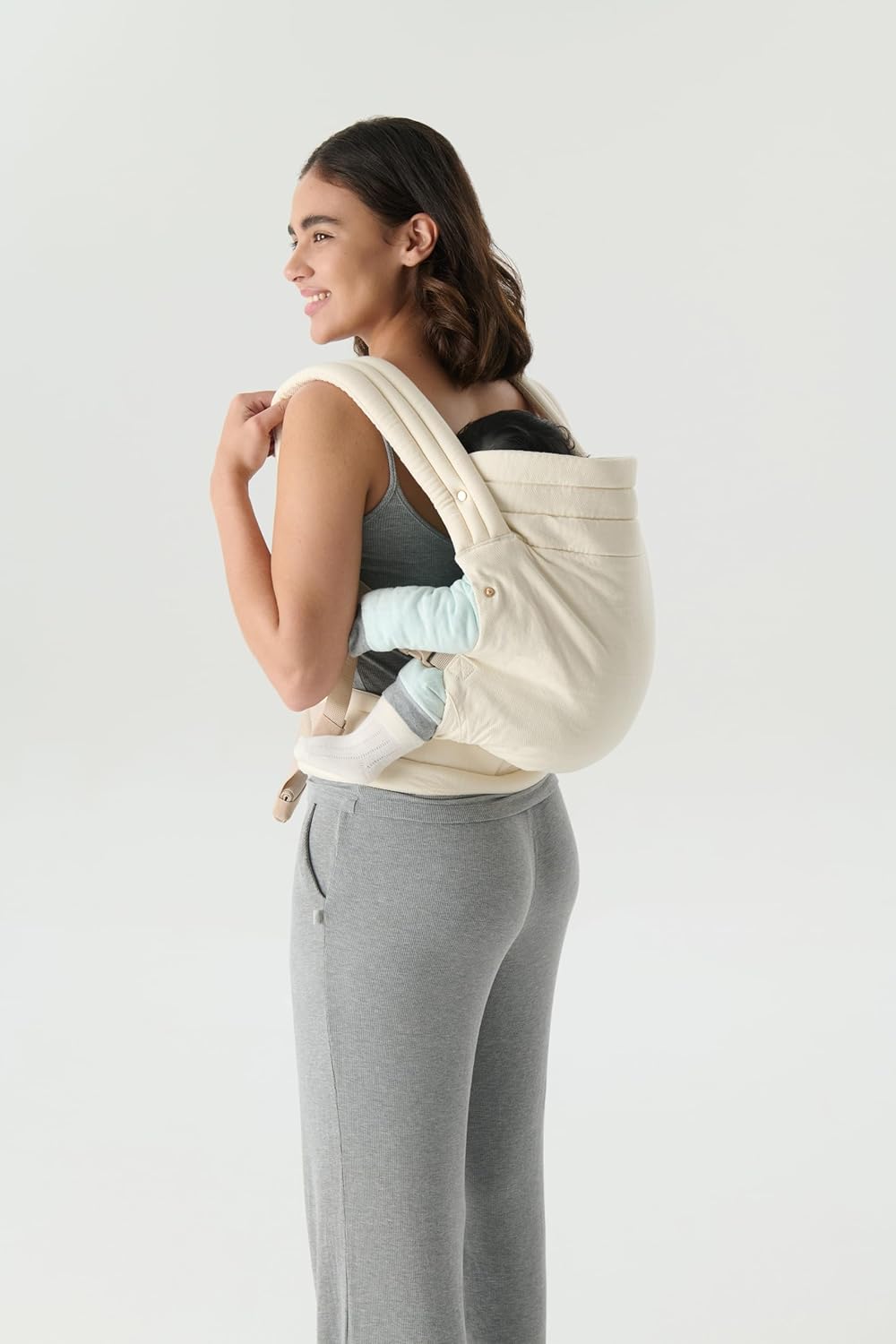 Ergonomic Baby Carrier Newborn to Toddler, Lightweight & Breathable Cotton Infant Carrier for Hands Free Comfort (Off White) - Image 4