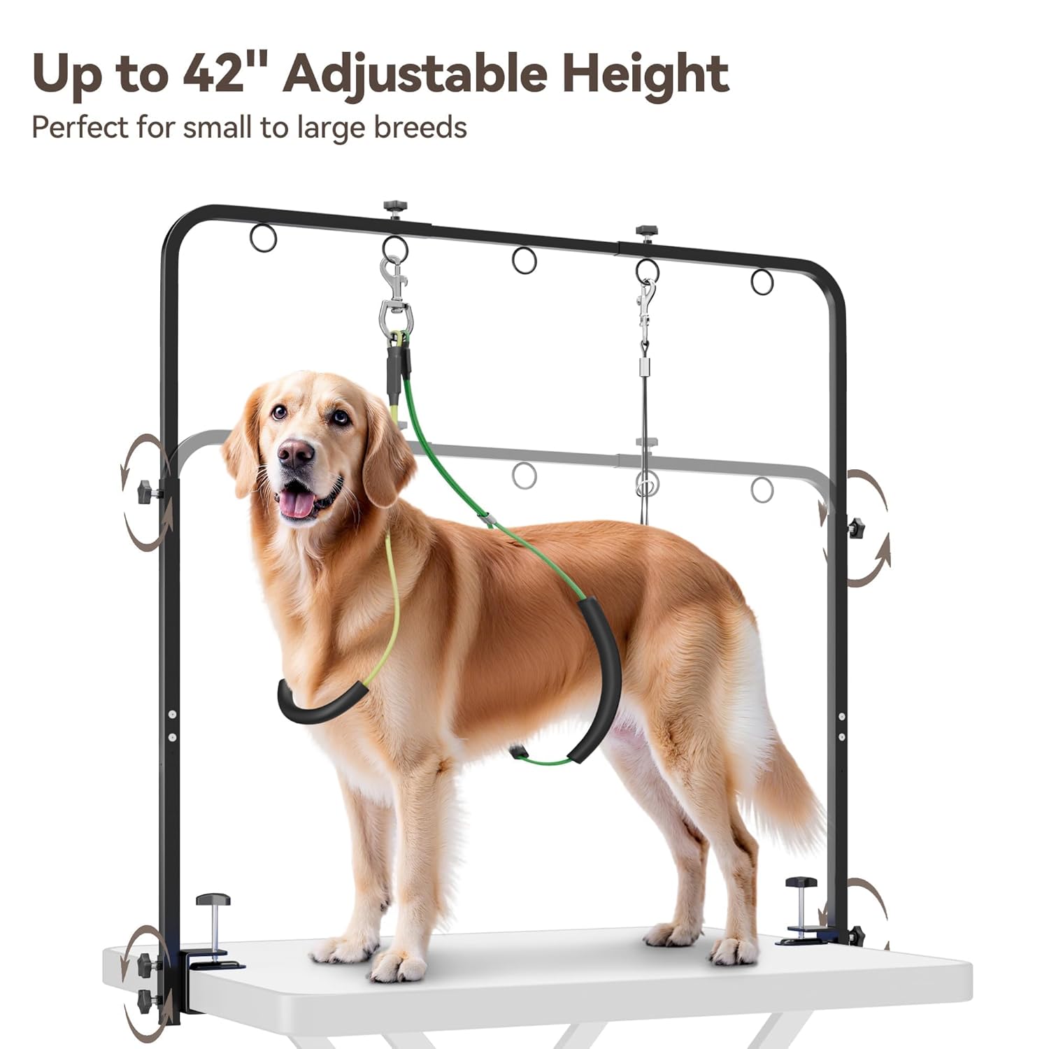 Adjustable Pet Grooming Arm for Table: 42" Height & 27"-39" Width, Clamp Fits Up to 2.76", Includes Hammock & 2 No-Sit Nooses, Heavy-Duty Dog Grooming Station for Home Use, Nail Trimming & Drying - Image 4