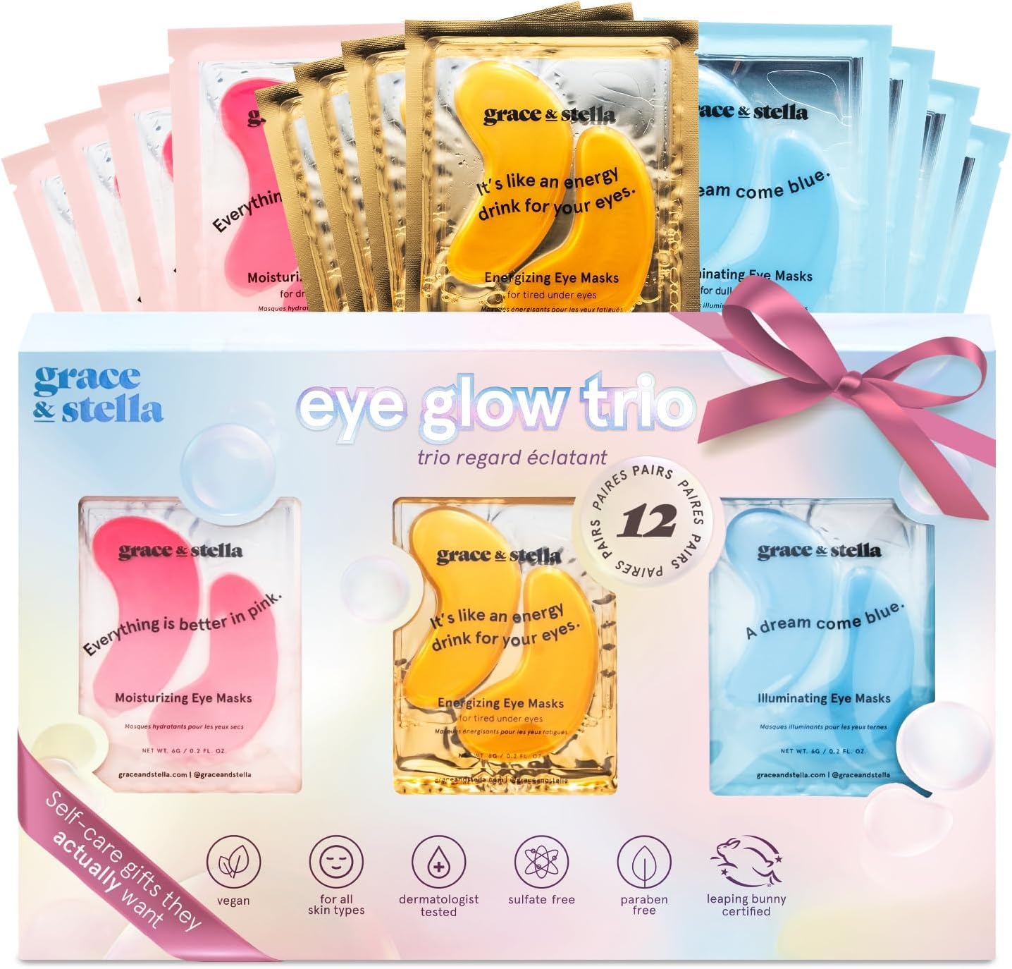 grace & stella Under Eye Patches (12 pairs) Eye Masks for Puffy Eyes and Dark Circles - Graduation Gifts for Teens, Birthdays, Bachelorette Party Favors, Self Care Gifts for Women - Vegan Cruelty-Free