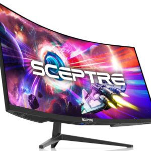 Sceptre 34-Inch Curved Ultrawide WQHD Monitor (3440 × 1440), R1500, up to 180Hz/165Hz, DisplayPort x2, 99% sRGB, 1ms, Built-in Speakers, Machine Black, 2025 (C345B-QUT168)