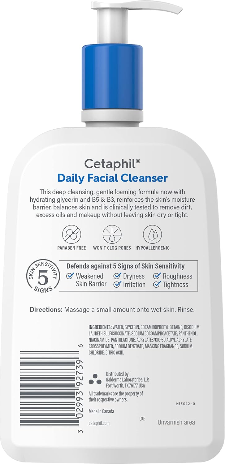 Cetaphil Face Wash, Daily Facial Cleanser for Sensitive, Combination to Oily Skin, 20 oz, Gentle Foaming, Soap Free, Hypoallergenic - Image 9