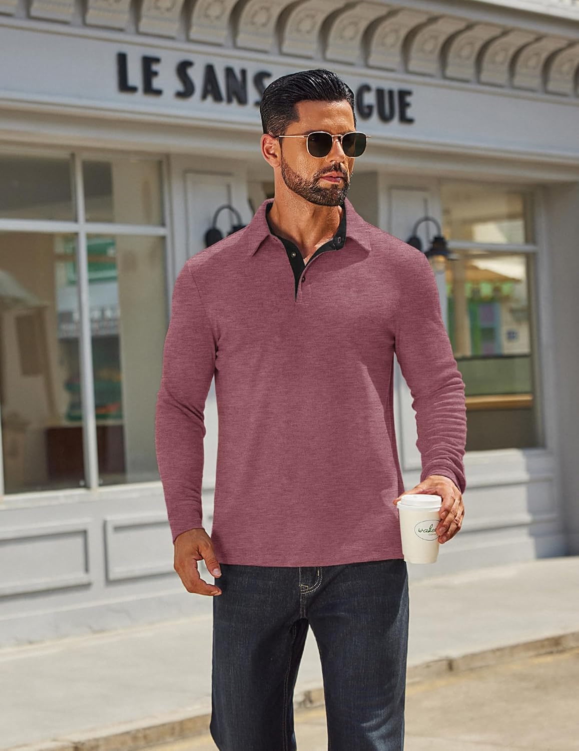 COOFANDY Mens Long Sleeve Polo Shirts Classic Casual Button Polo Tee Lightweight Collared Golf Shirt - Image 2