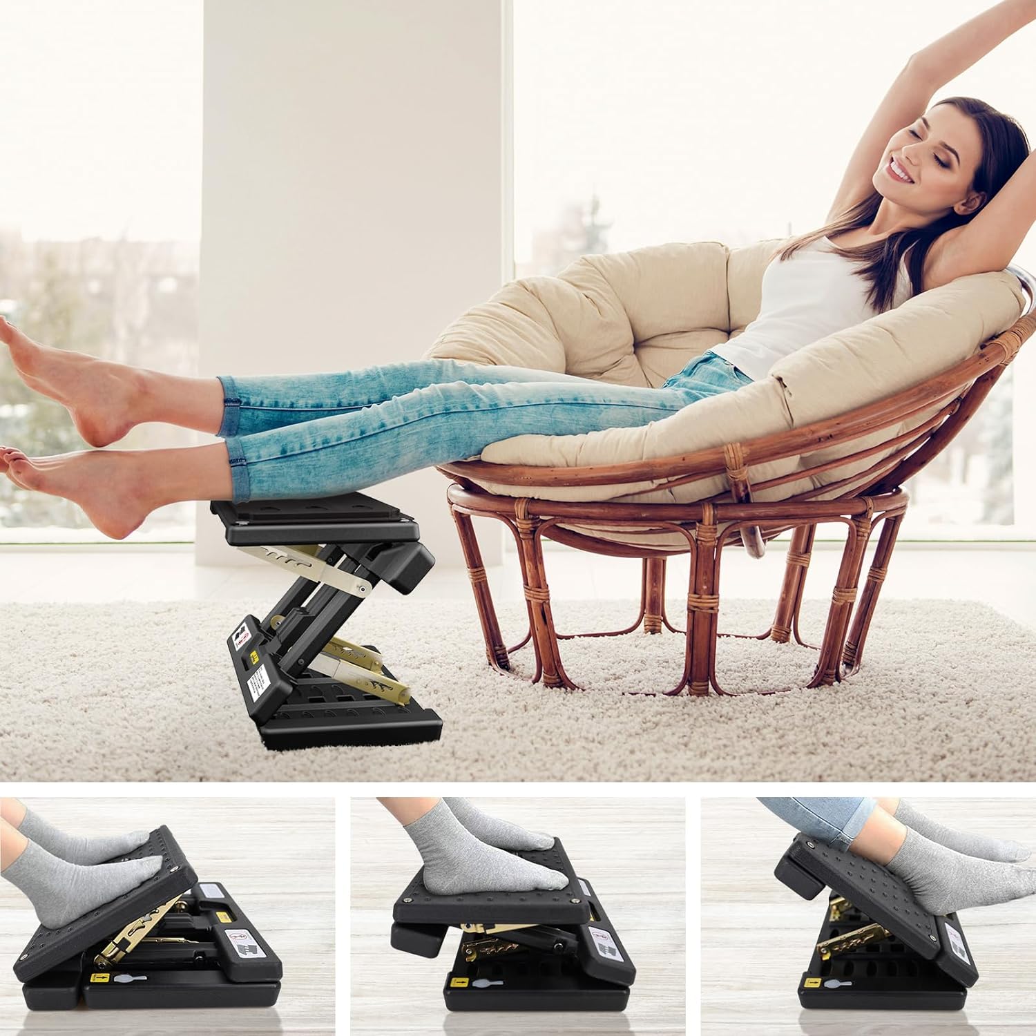 Foldable Foot Rest, Computer Foot Rest Under Desk, 12Modes Adjustable Ergonomic for Office, Loading Capacity 80 pounds, Removable EVA Cushion, All-Season(Black) - Image 2