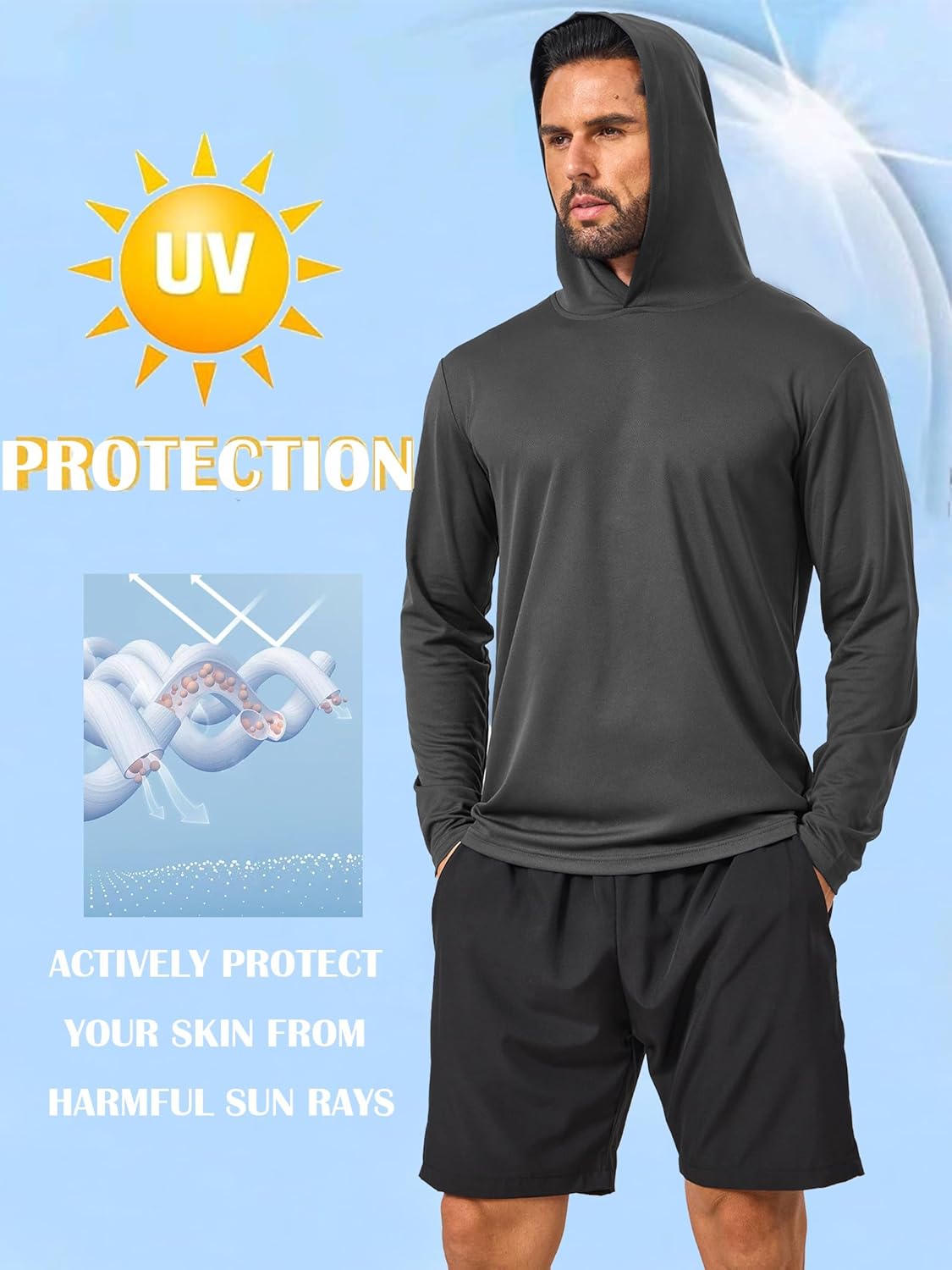 5 Pack Sun Protection Hoodie for Men UV Long Sleeve Shirts Quick Dry Lightweight Work Athletic Rash Guards - Image 4