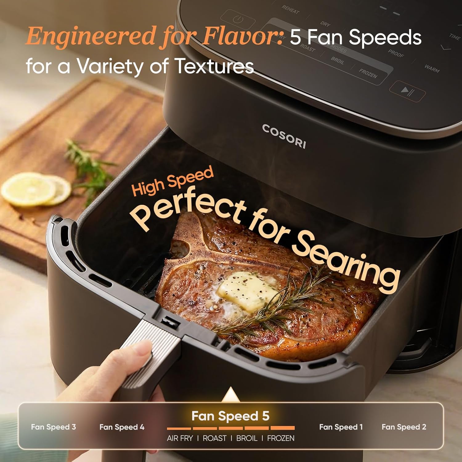 Cosori 9-in-1 TurboBlaze Air Fryer 6 Qt, PFAS-Free Ceramic Coating, 90°–450°F, Precise Heating for Even Results, Air Fry, Roast, Bake, Broil, Dry, Frozen, Proof, Reheat, Keep Warm, 120V, Dark Gray - Image 4