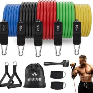 WHATAFIT Resistance Bands, Exercise Bands, Workout Bands with Handles, Door Anchor and Ankle Straps, 5 Resistance Levels Fitness Bands for Strength Training, Physical Therapy, and Home Gym Equipment