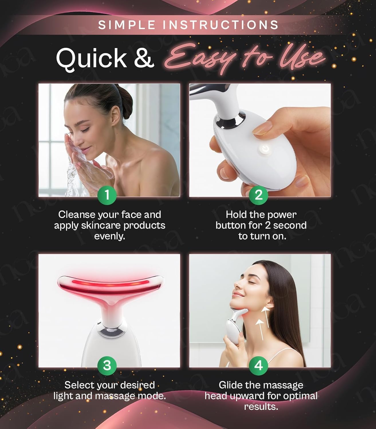 LuxeSkin 7 Color LED Red Light Therapy Facial Massager for Face and Neck, Electric Facial Tool for Skin Care with Vibration, Warm Mode & Travel Bag - Image 4