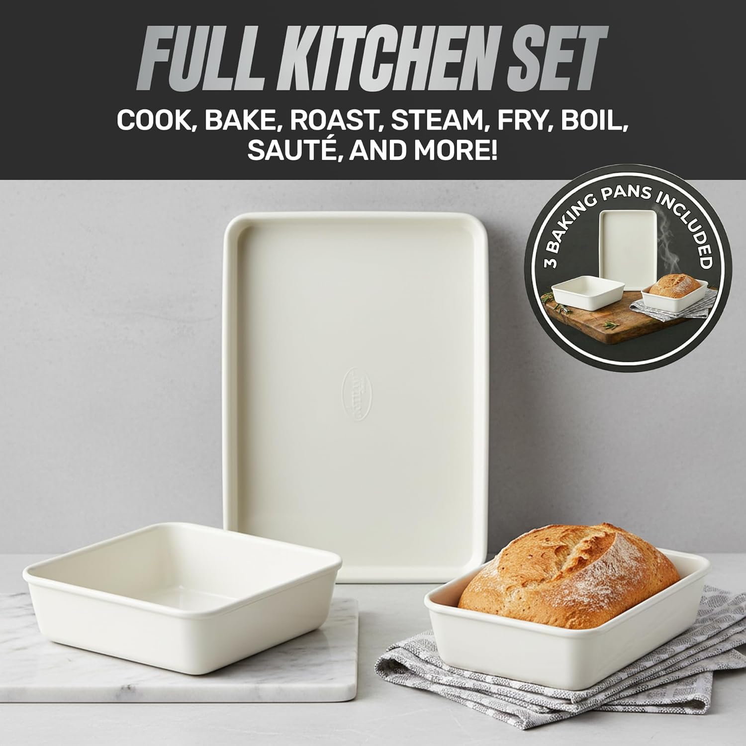 GOTHAM STEEL 20 Pc Ceramic Cookware Set Nonstick, Ceramic Pots and Pans Set Non Stick for Kitchen with Bakeware, Cooking Utensils & Steamer, Non Toxic PFOA PFOS Free, Oven & Dishwasher Safe - Image 6