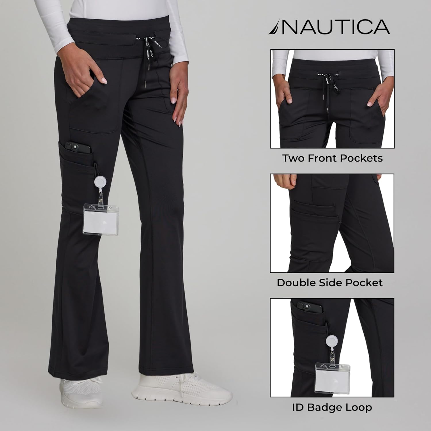 Nautica Flare Open Bottom Yoga Scrub Pants for Women – Soft Stretch Wide Leg Scrub Bottoms for Women - Image 3