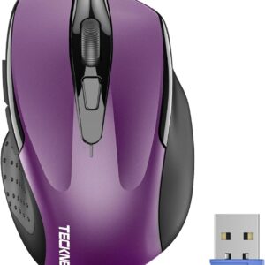 TECKNET Wireless Mouse, 2.4G Ergonomic Optical Mouse, Computer Mouse for Laptop, PC, Computer, Chromebook, Notebook, 6 Buttons, 24 Months Battery Life, 2600 DPI, 5 Adjustment Levels – Purple