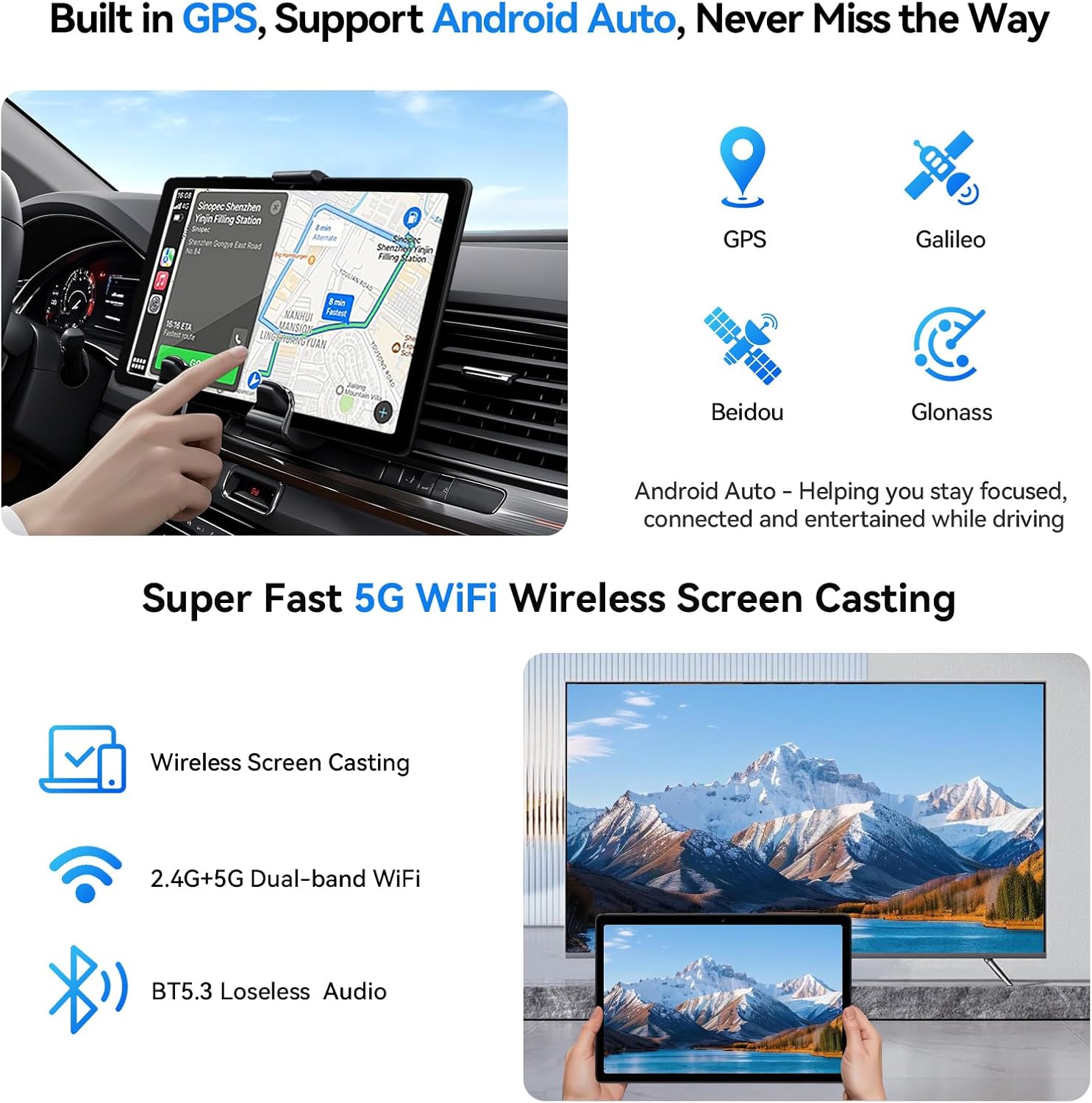 Topsand 10 Inch Android 15 Tablet with SIM Card Slot Uncloked,4G Cellular Tablet Phone, Octa-Core, 12GB+64GB, 2TB Expandable, Dual Cameras, 2.4G/5G WiFi, BT5.0, GPS (Case Included) - Image 6