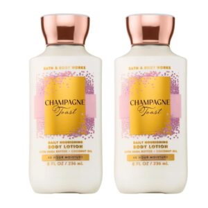 Bath & Body Works Champagne Toast Body Lotion, Lightweight Daily Moisturizer with Shea Butter & Coconut Oil, Bubbly Champagne & Sparkling Berry Scent, 8 fl oz – 2 Pack