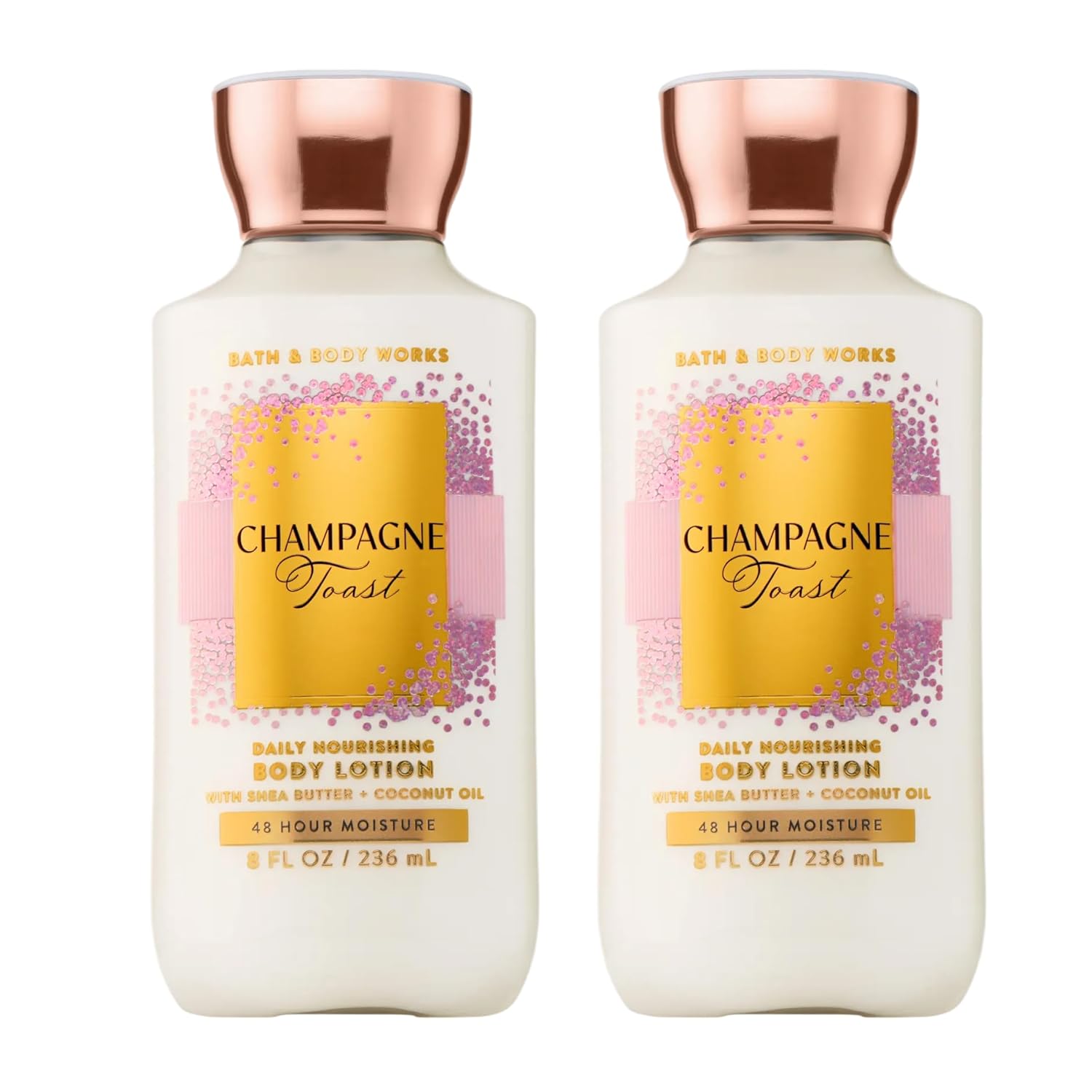 Bath & Body Works Champagne Toast Body Lotion, Lightweight Daily Moisturizer with Shea Butter & Coconut Oil, Bubbly Champagne & Sparkling Berry Scent, 8 fl oz - 2 Pack