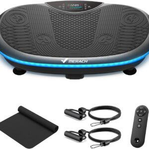 MERACH Vibration Plate Exercise Machine, 4D Whole Body Workout Vibrating Platform for Lymphatic Drainage Weight Loss Muscle Activation, Home Fitness Equipment with Bluetooth Light Pull Cord