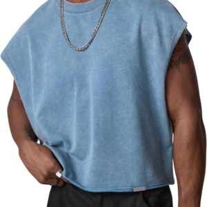 GORGLITTER Men’s Dolman Sleeve Crop Vest Top T Shirts Crewneck Loose Pullover Tank Tops