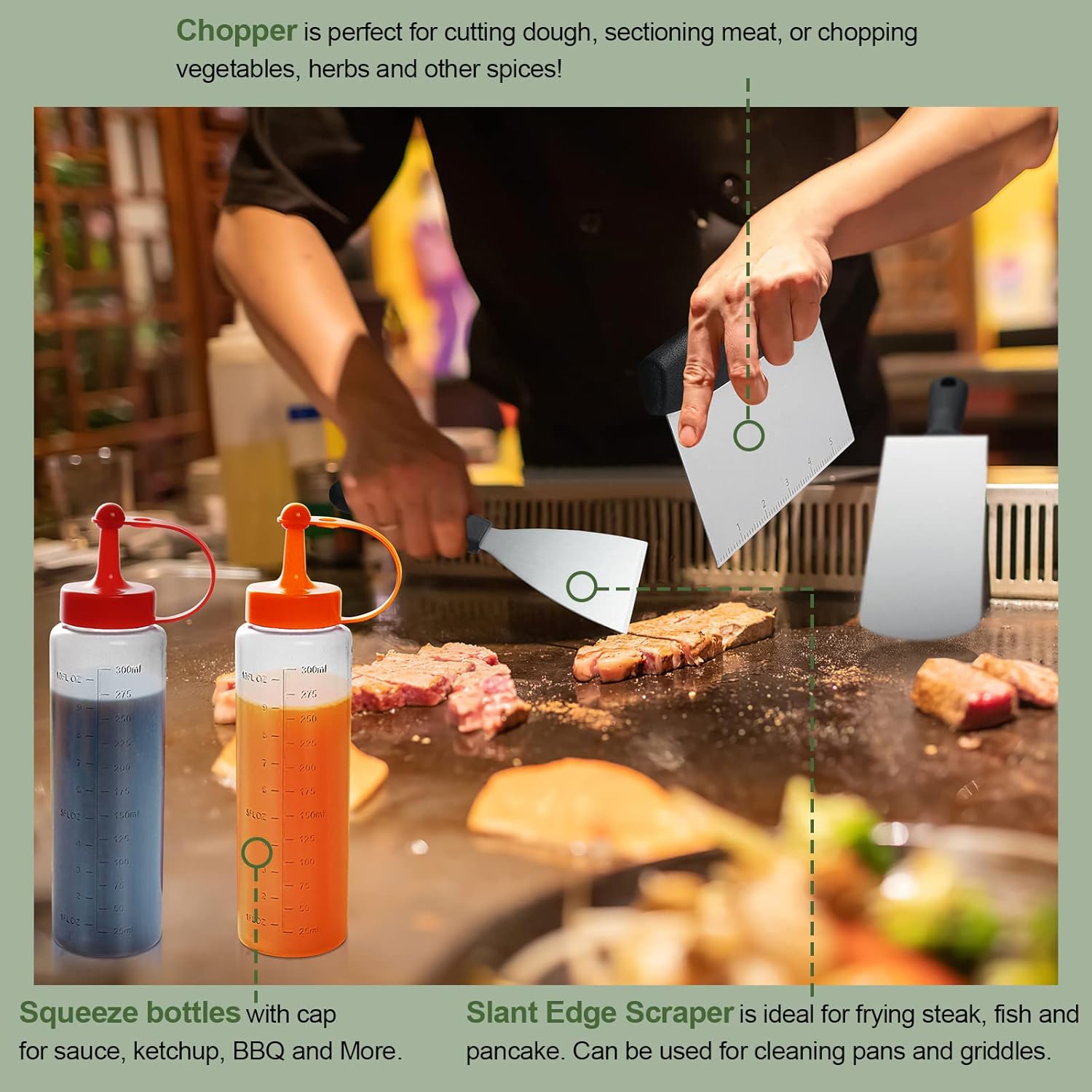 35PCS Griddle Accessories Kit, Flat Top Grill Accessories Set for Blackstone and Camp Chef, Grill Spatula Set with Enlarged Spatulas, Basting Cover, Scraper for Outdoor Barbecue - Image 6