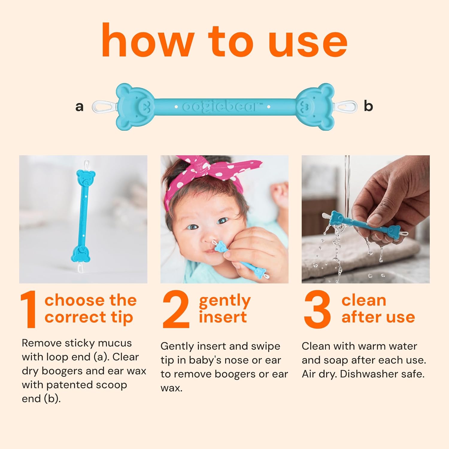 oogiebear Baby Nose Cleaner & Ear Wax Removal Tool - Safe Booger & Earwax Removal for Newborns, Infants, Toddlers - Dual-Ended - Essential Baby Stuff - Image 5