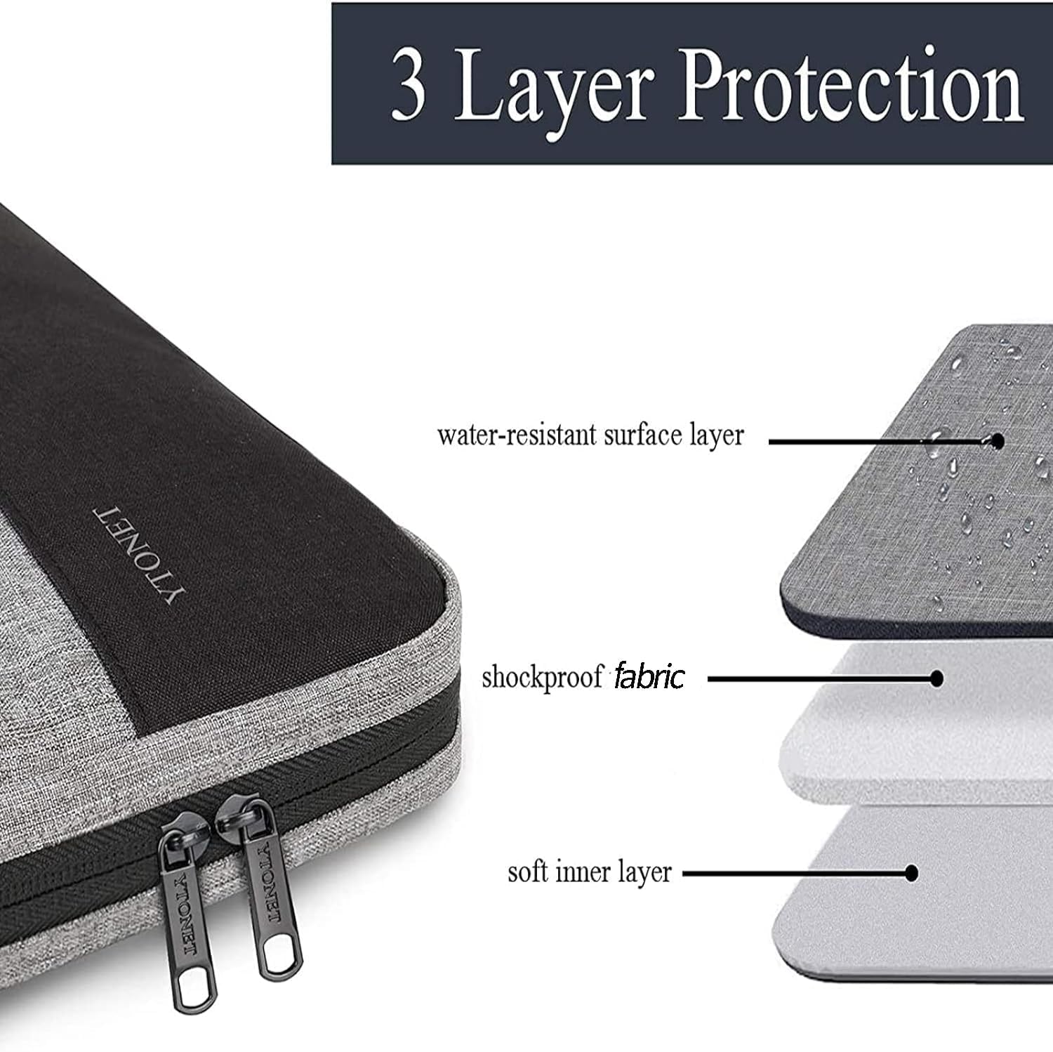 Ytonet Laptop Case, 15.6 inch TSA Laptop Sleeve Computer Bag Water Resistant Computer Case Carrying Cover Compatible for Lenovo, HP, Dell, Asus Notebook, Gifts for Men Women, Grey - Image 2