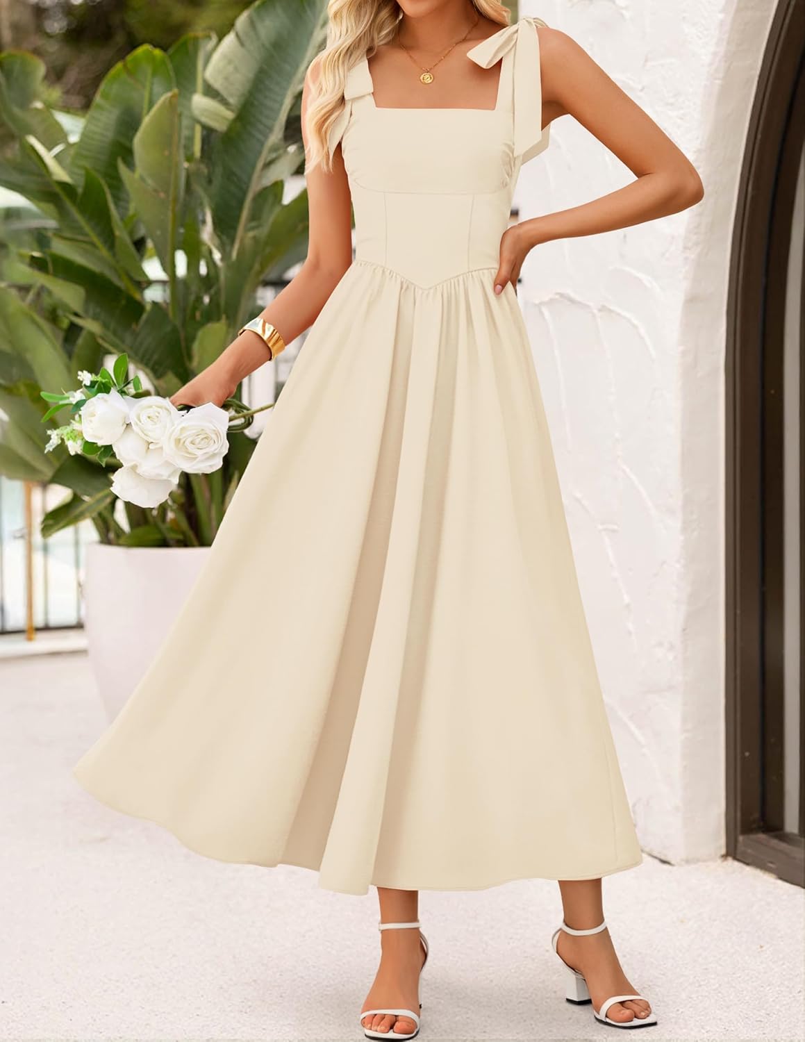 ZESICA Women's Summer Spaghetti Strap Maxi Dress 2026 Tie Shoulder Square Neck Flowy Wedding Guest Party Beach Long Dresses - Image 2