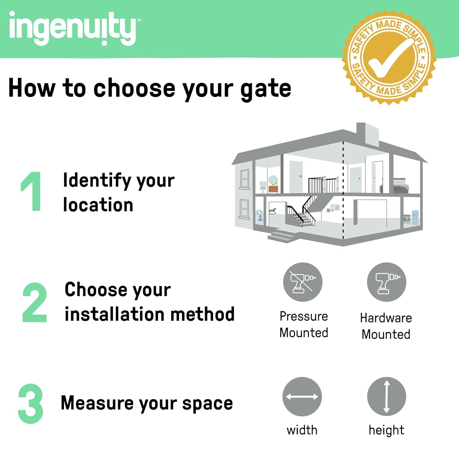 Ingenuity Decorative Extra Tall Baby Gate & Dog Gate, 28.5"-48" Wide, 36" Tall, Hardware or Pressure Mounted, Install on Top or Bottom of Stairs, Banister, or Doorway - White - Image 11