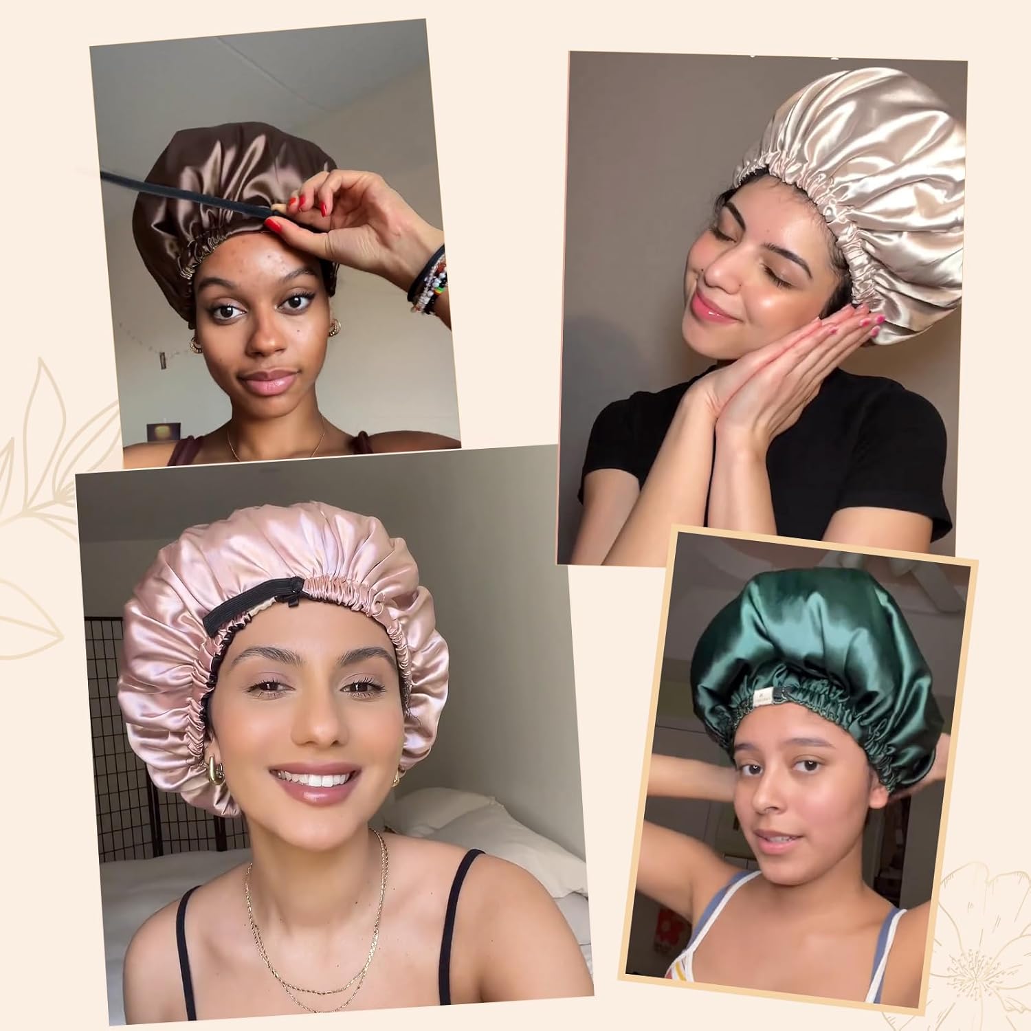 YANIBEST Adjustable Satin Bonnet Double Layer Hair Bonnet for Sleeping Bonnets for Women Hats Curly Natural Hair, Blush Pink - Image 5