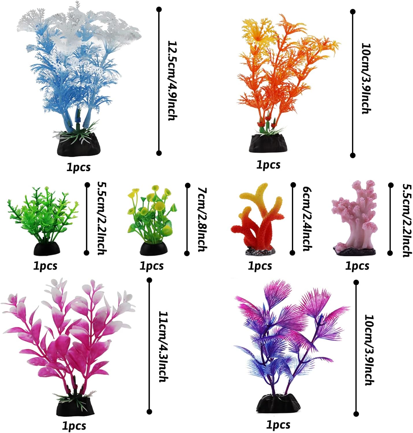Fish Tank Decorations Plants with Resin Coral, 8 pcs Aquarium Decor - Image 2