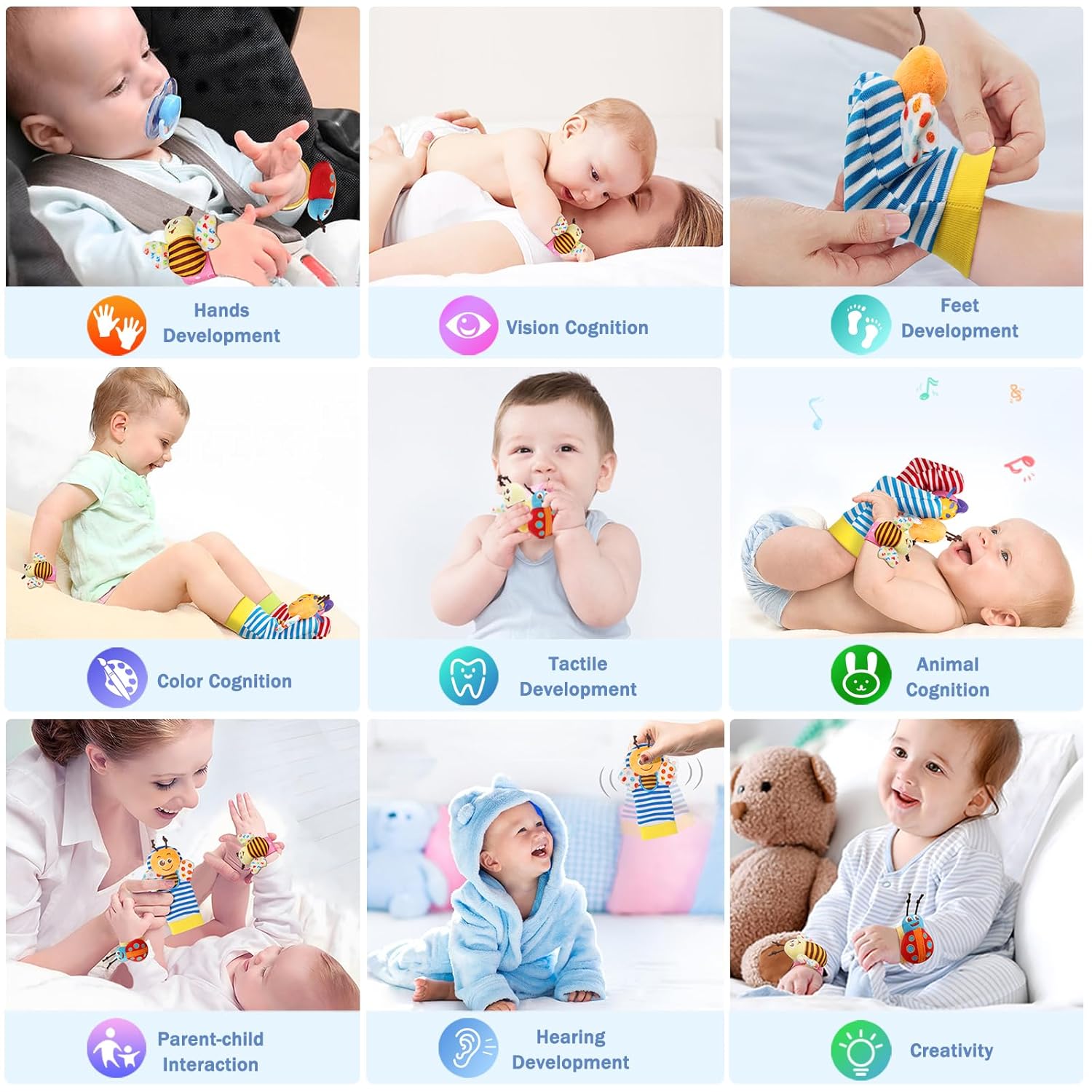 Bloobloomax Wrist Rattle Socks and Foot Finder Set, Infant Girl Boy Toys for Babies 0-36 Months, Newborn Hand & Foot Toys for 0 to 3 Years, Baby Shower Gifts Set Mother's Day Gift - Image 8