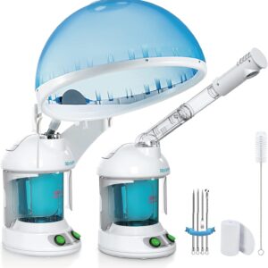 DENFANY Hair Steamer Facial Steamer 2 in 1 – Nano Ionic Steam for Deep Hydration, Adjustable Arm, Easy-Clean Wide Mouth Tank, Home & Salon Use