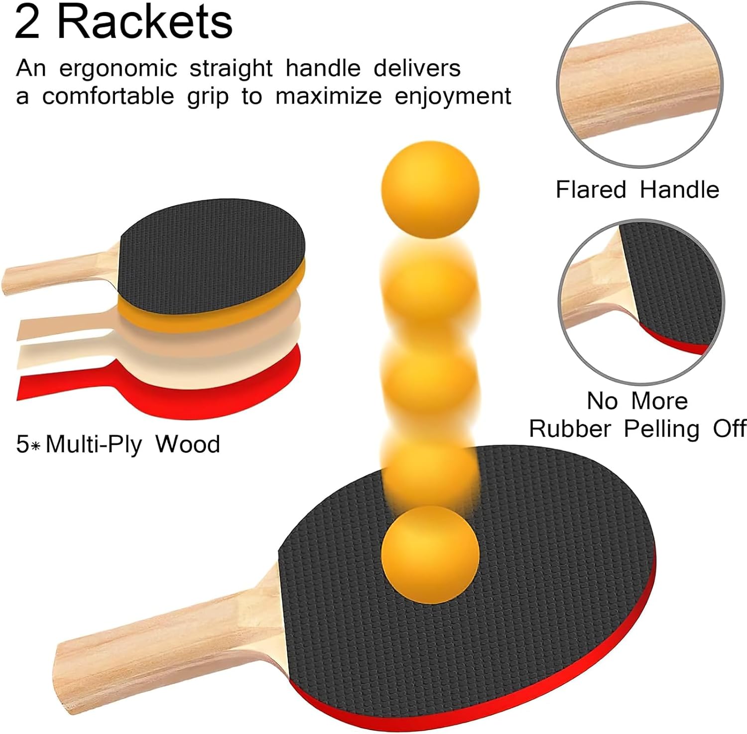 FBSPORT Ping Pong Paddle Set, Portable Table Tennis Set with Retractable Net,Rackets,Balls and Carry Bag for Indoor/Outdoor Games - Image 4