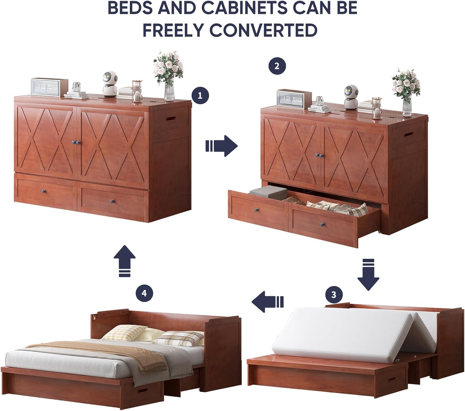 ijuicy Murphy Bed Queen with Mattress, Modern Murphy Cabinet Bed with Storage & Multifunctional Charging Station, Space-Saving Beds for Guest Bedroom, Living Room (Cherry) - Image 8