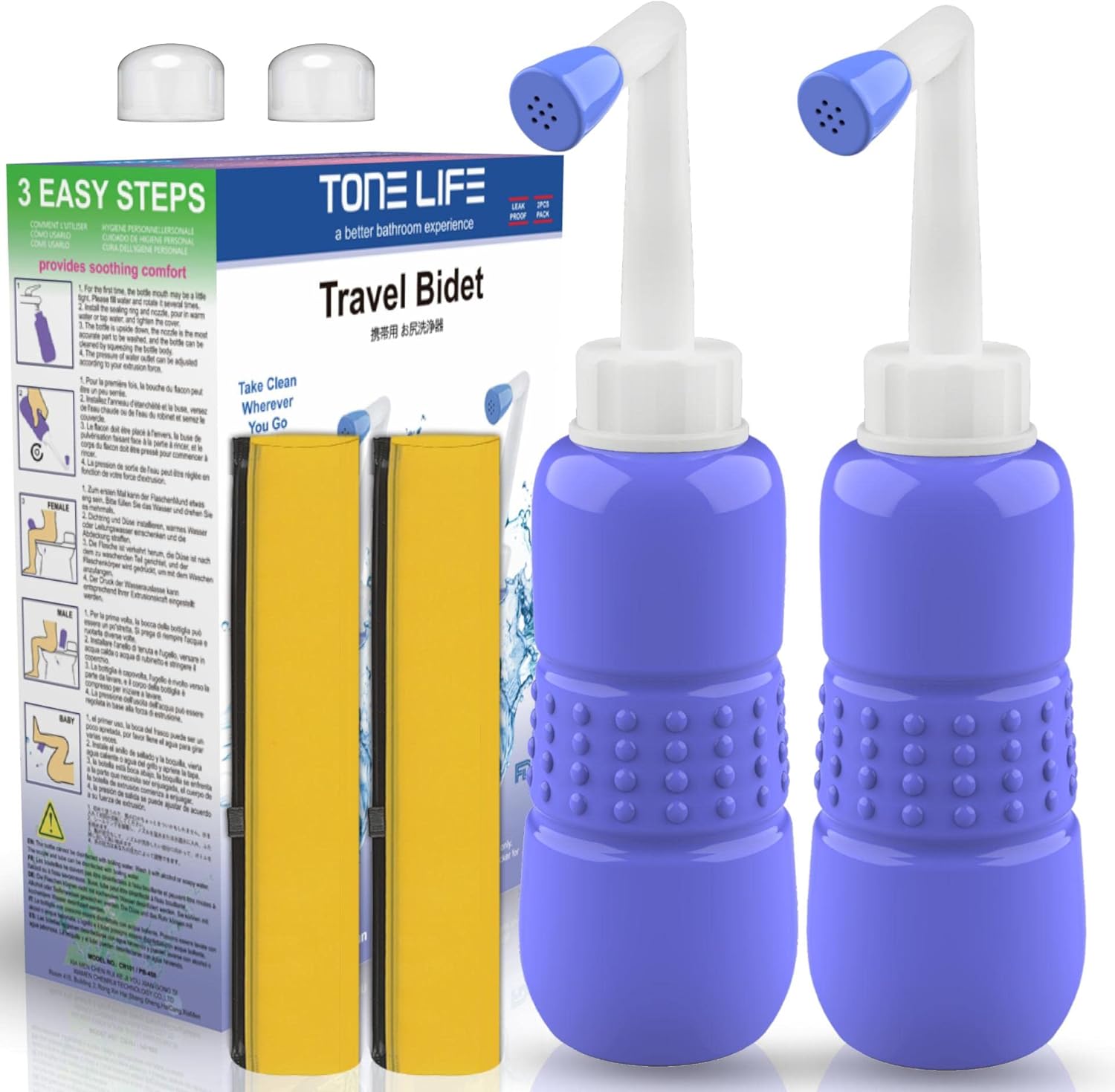 2 PCS Portable Bidet for Toilet, 450ml 15oz Handheld Travel Bidet, High Pressure Leakproof Personal Hygiene Bottle, Postpartum Perineal Cleaner for Women, Outdoor, Camping, Travel, Driver, Home Use