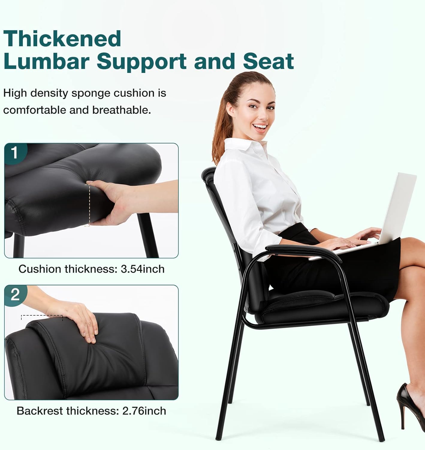 OLIXIS Waiting Room Chairs Set of 4, Leather Office Desk Reception Guest Stationary Side Chair with Padded Arms for Home Conference Lobby Area Meeting Church Medical Clinic Elderly Student - Image 4