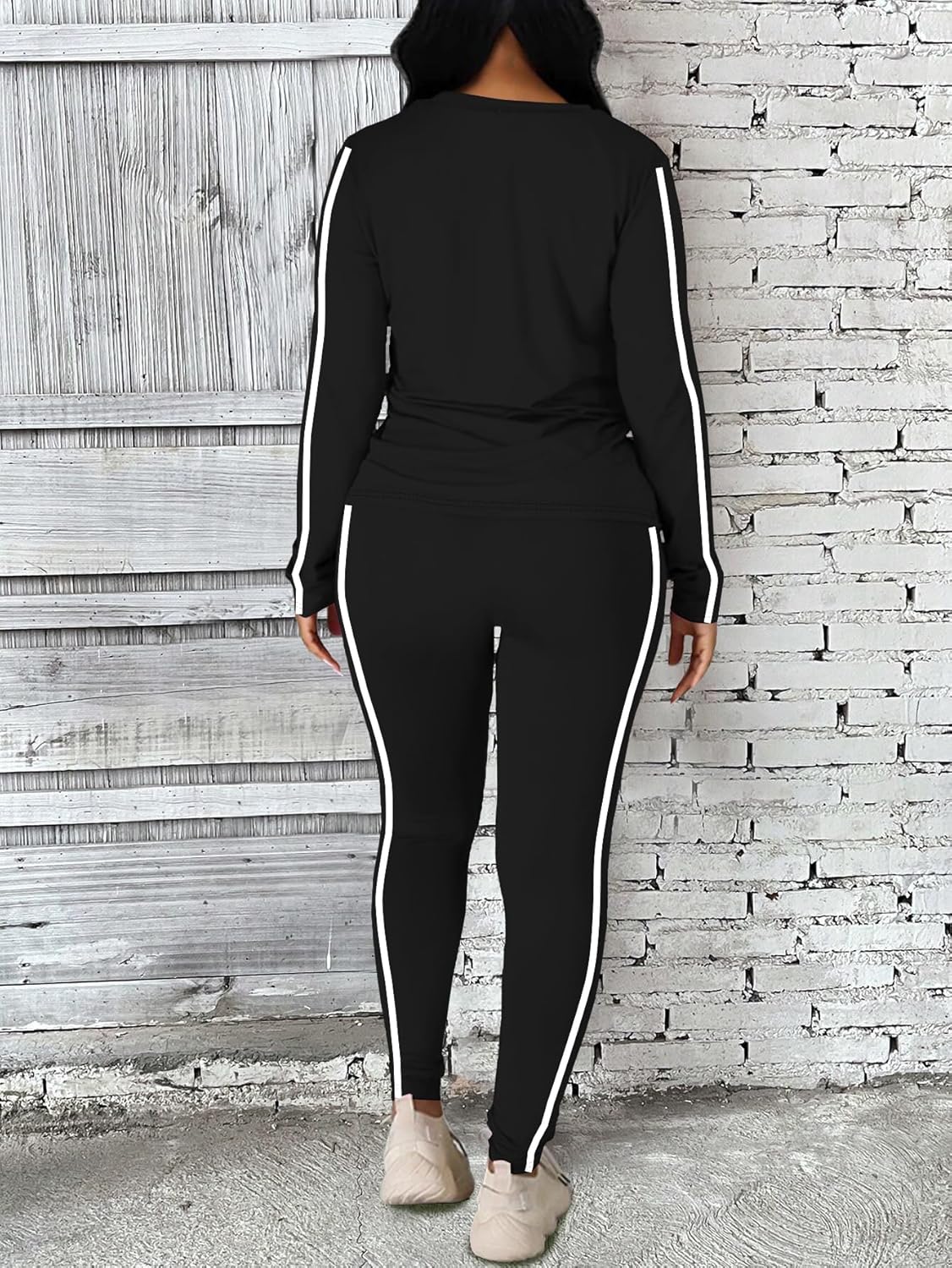 Women's 2 Piece Classic Striped Outfits Full Sleeve Lounge Long Sweatpants Jogger Matching Tracksuits Sports Sets - Image 4