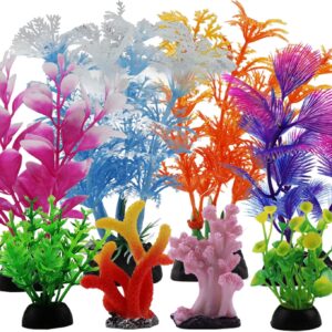 Fish Tank Decorations Plants with Resin Coral, 8 pcs Aquarium Decor