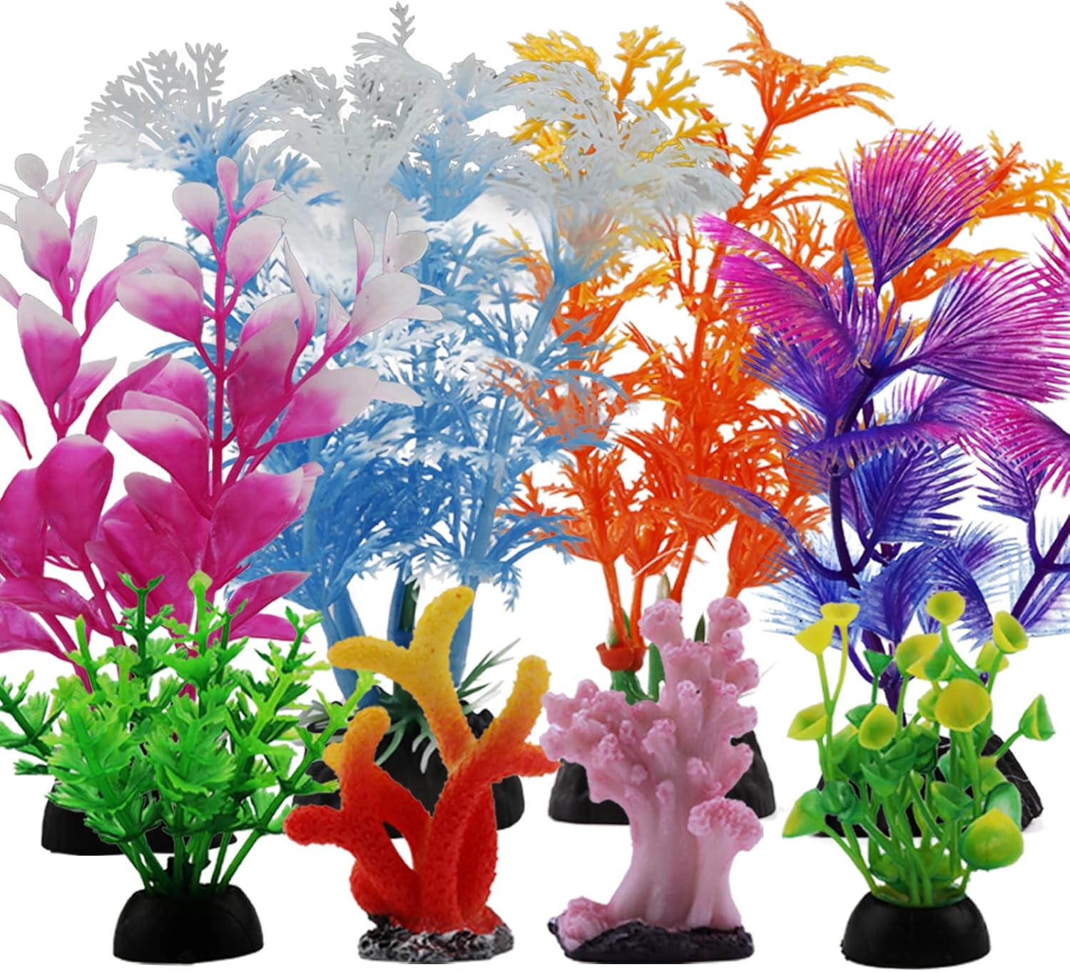 Fish Tank Decorations Plants with Resin Coral, 8 pcs Aquarium Decor