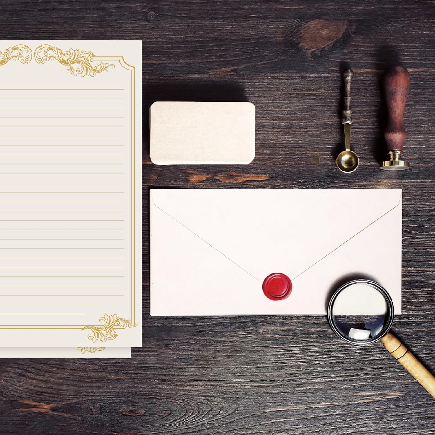 XXINMOH 90 Piece Stationery Set - 60 Vintage-Style Paper Sheets + 30 Envelopes, Gold Border Letter Writing Paper for Love Letters & Party Invitations - Image 7