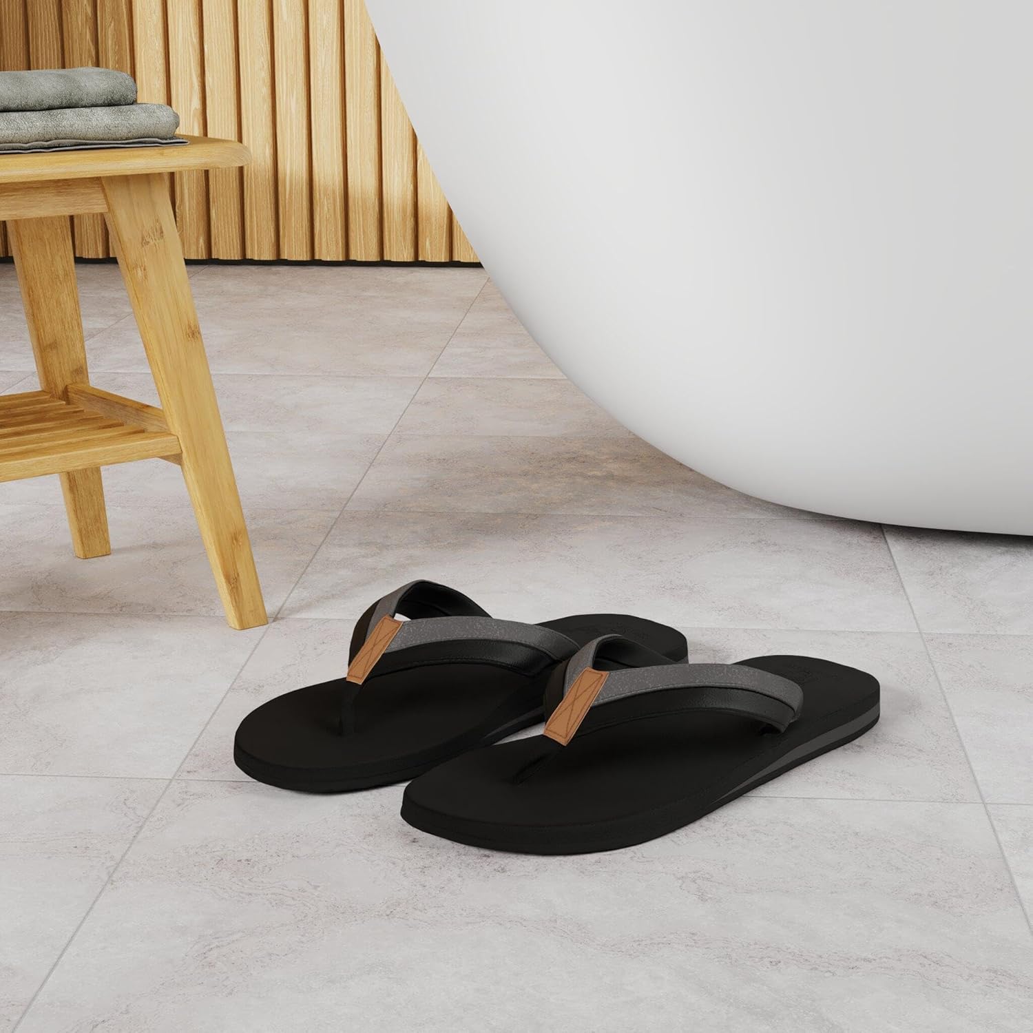 KuaiLu Men's Yoga Mat Leather Flip Flops with Arch Support Comfortable Cushion Walking Thong Sandals Slip On Indoor Outdoor - Image 3