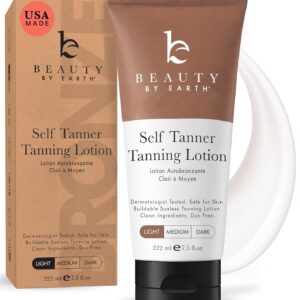 Tanning Lotion Self Tanner – USA Made with Natural and Organic Ingredients Non Toxic Sunless Browning Lotion, Best Gradual Tanner for Men and Women, Streak-Free Fake Tan, Fair to Medium