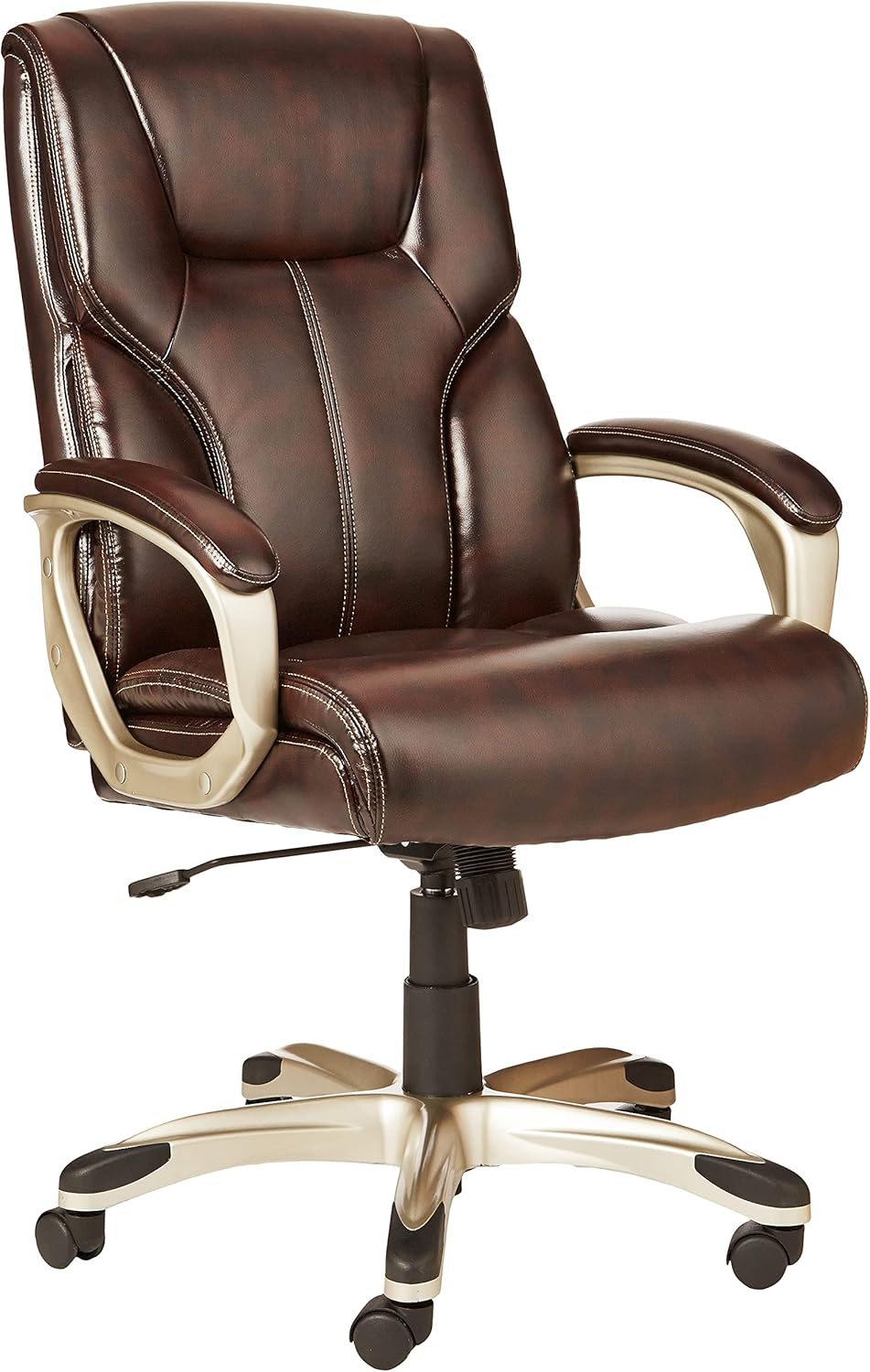 Amazon Basics Executive High Back Office Chair, Adjustable Height, Tilt, Swivel, Padded Armrests, Brown/Gold - Image 7
