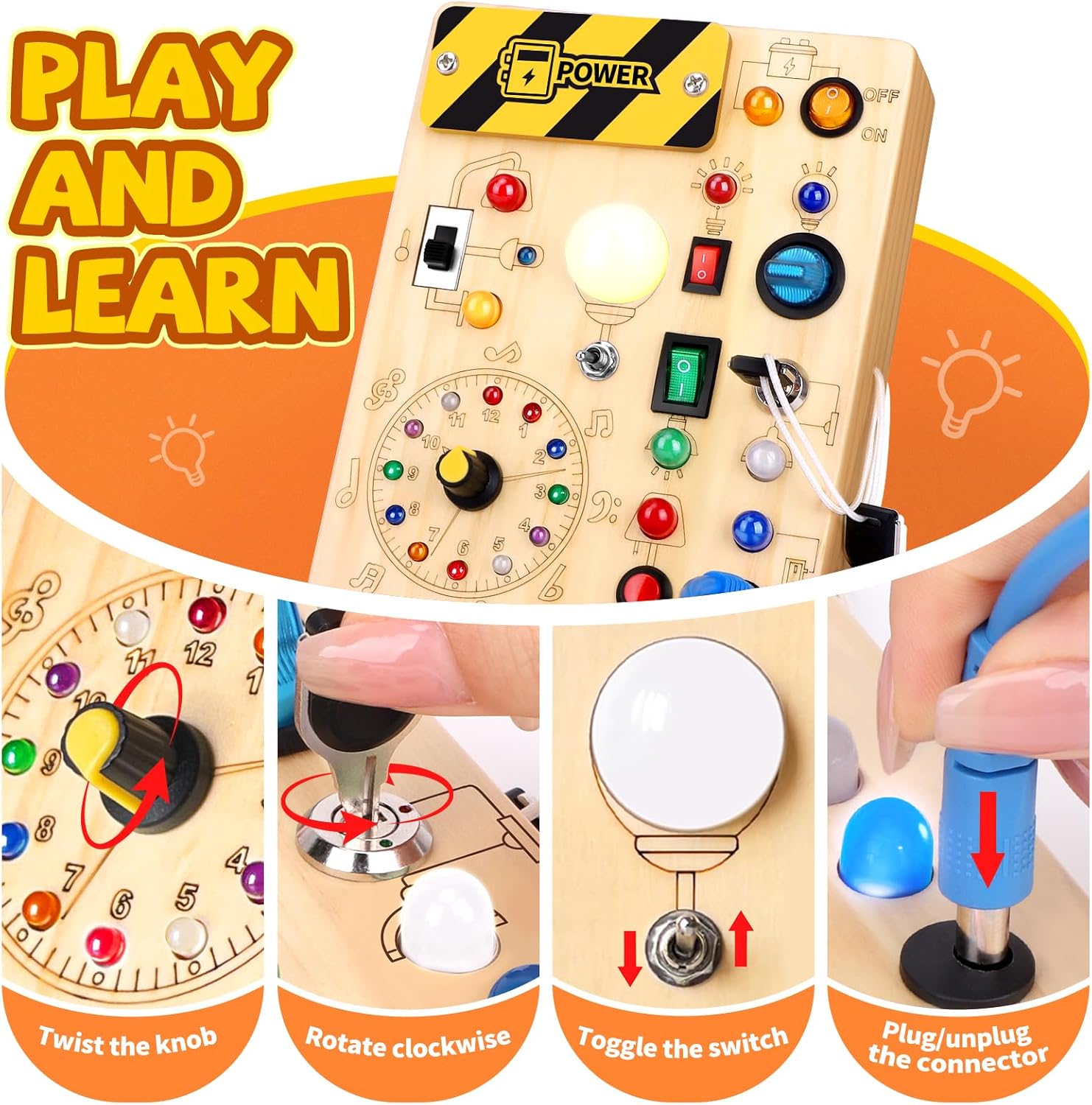 Grarain Busy Board for Toddlers - Montessori Educational Toy for 1-3 Year Old Boys & Girls | Travel-Friendly Sensory Learning Activity | Ideal for Kids with Autism(Clocks Busy Board) - Image 2