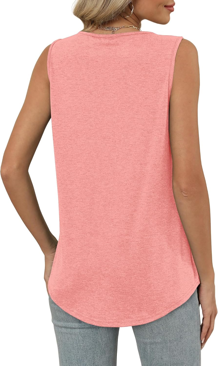 OFEEFAN Tank Top for Women Loose Fit Sleeveless Shirts V Neck Summer Clothes Ruched Women's Tees and Tanks Curved Hem - Image 6
