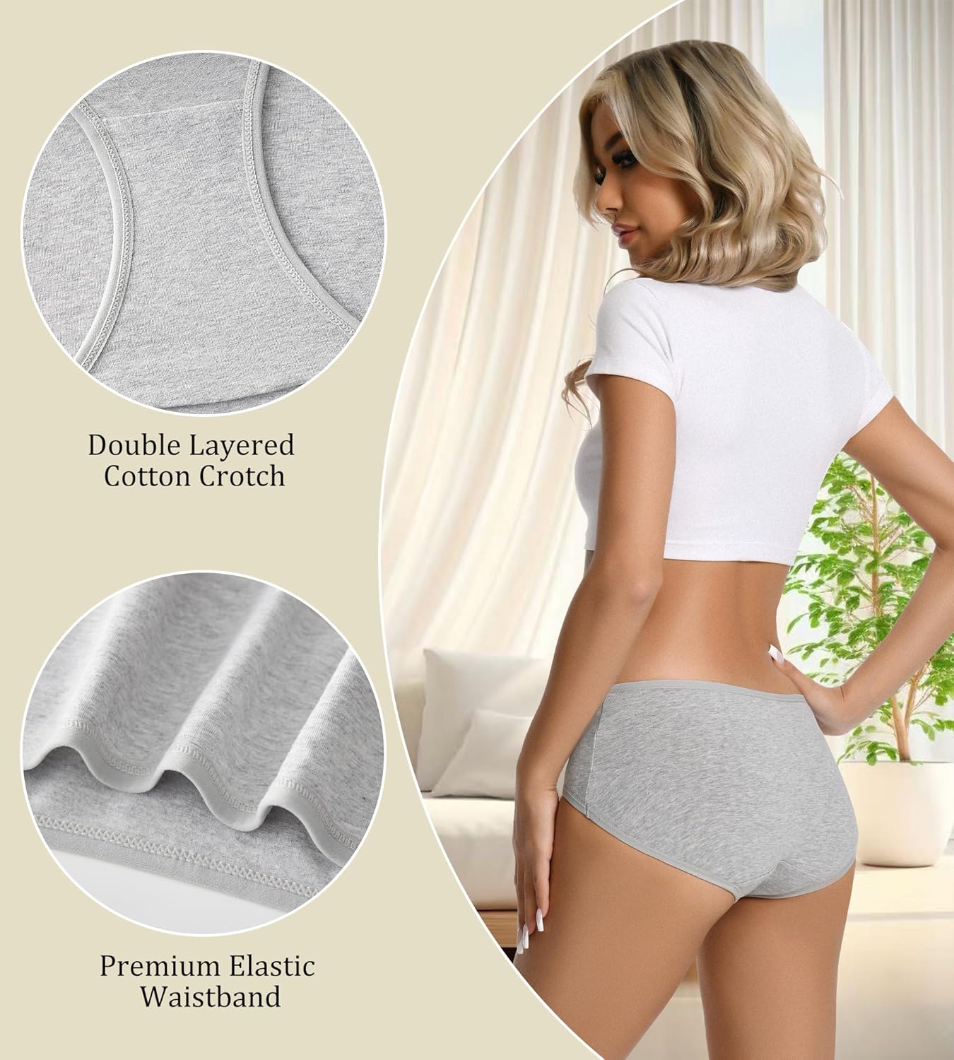dmuveo Womens Underwear Cotton Soft Hipster Full Coverage Ladies Stretch Panties (Regular & Plus Size) - Image 4