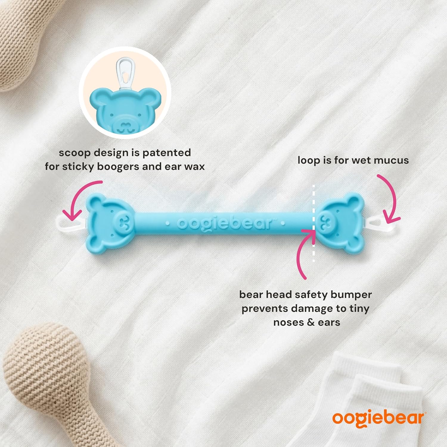 oogiebear Baby Nose Cleaner & Ear Wax Removal Tool - Safe Booger & Earwax Removal for Newborns, Infants, Toddlers - Dual-Ended - Essential Baby Stuff - Image 3